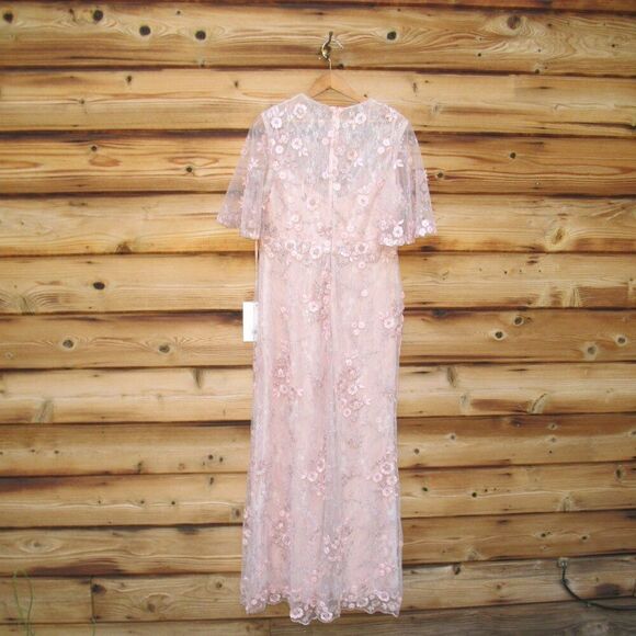 MAC DUGGAL 68810 Pink Flutter Sleeve Floral Embroidered Net Gown Dress - Picture 10 of 13